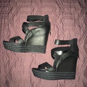 New BCBGeneration black wedge sandals